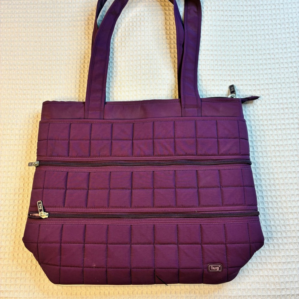 Lug Purple Quilted Nylon Tote Bag Multi-Pocket TravelShoulder Bag Trolley Sleeve
